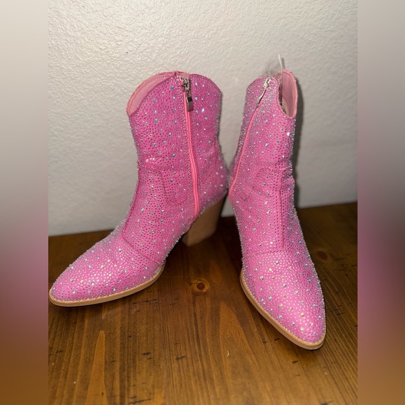 SHEIN Pink Rhinestone Ankle Booties - Picture 1 of 4
